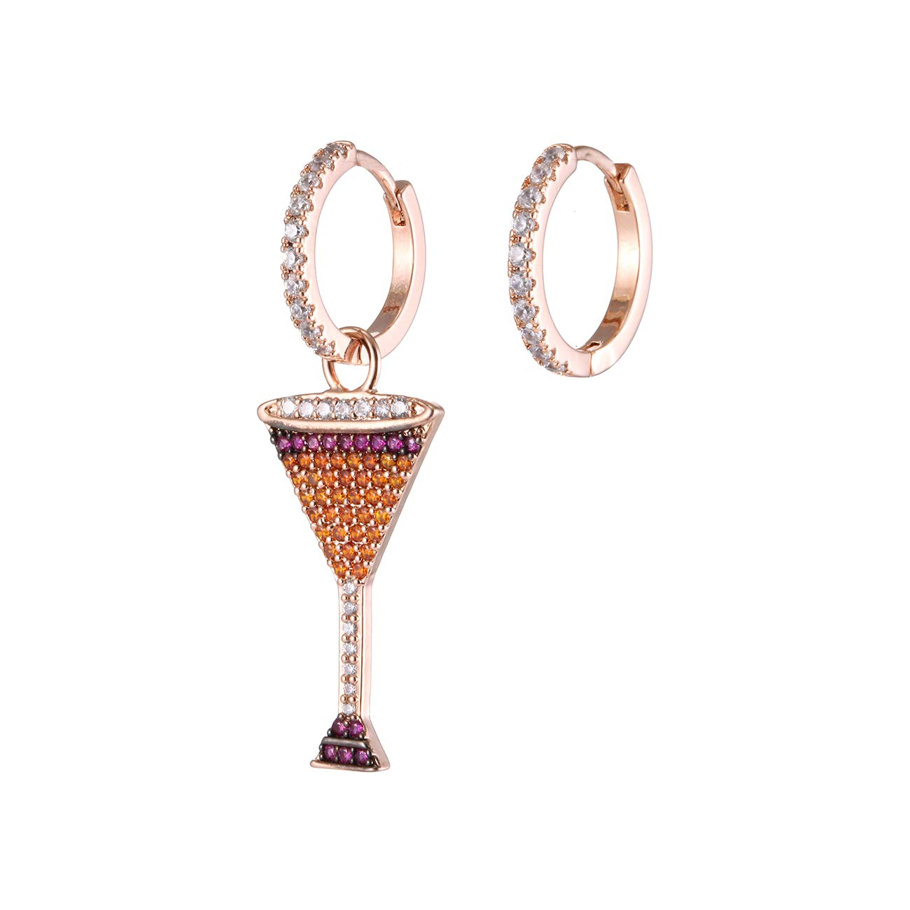 Goblet Shape Asymmetric Design Inlaid with Colored Cubic Zirconia Crystal Dangle Earrings, Stainless Steel Women Earrings for Friends, Mother, Own Gift