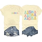 AMWIPE Hawaiian Shirts Women Hawaii Graphic Tees Summer Vacation Hawaiian Tshirt Vintage Hawaii Tropical Tops Outfits