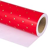 WRAPAHOLIC Valentine's Day Wrapping Paper - Mini Roll - 17 Inch X 33 Feet - Sweet Gold Foil Red Love Heart Design for Valentine's Day, Wedding, Anniversary, Birthday, Baby Shower