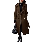 chouyatou Women's Winter Belted Wool Coat Double Breasted Midi Long Casual Trench Dressy Peacoat