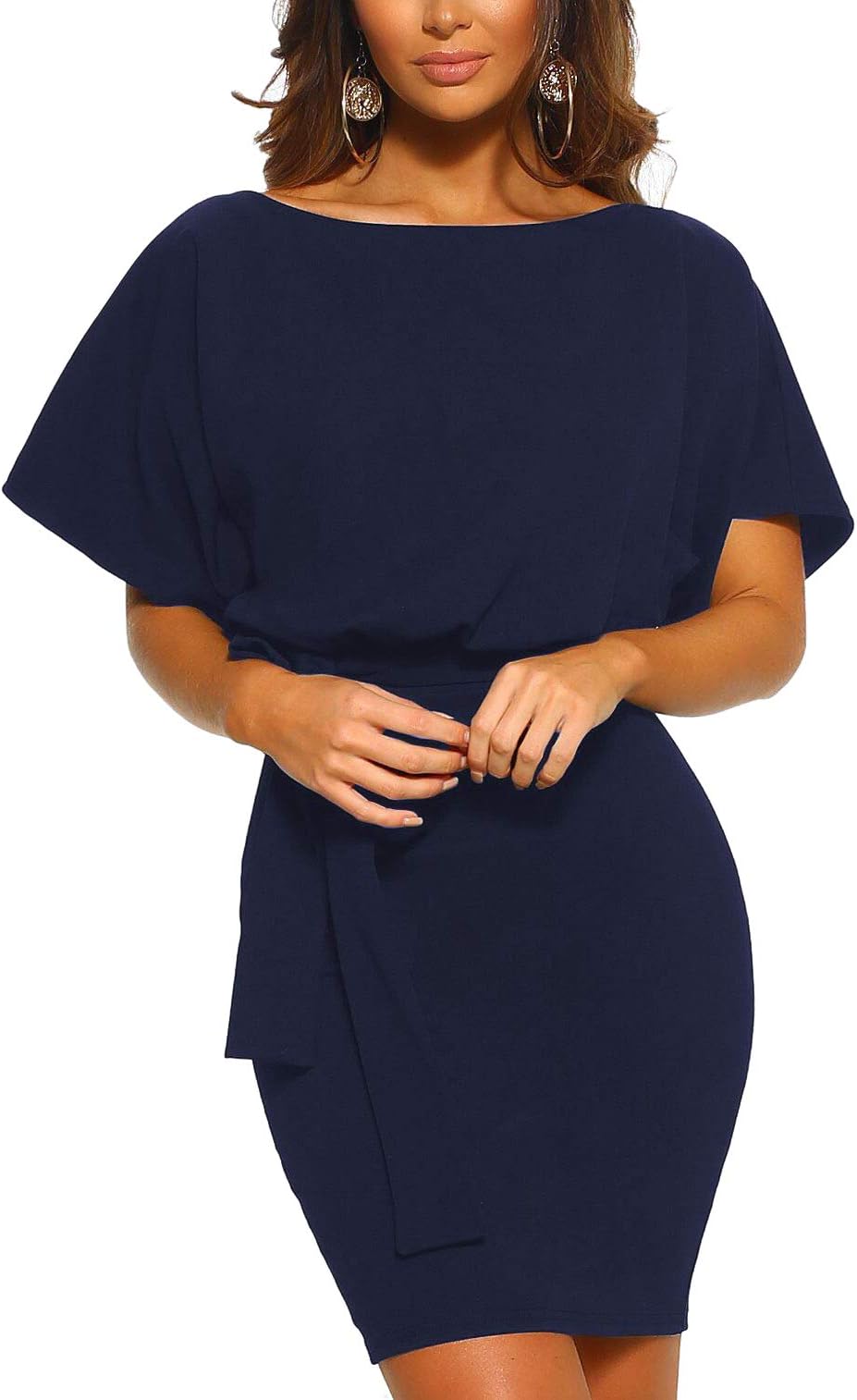 Miss Floral® Womens Ladies Plain Batwing Belted Split Midi Mini Dress 2 Style 10 Colour Size 6-16