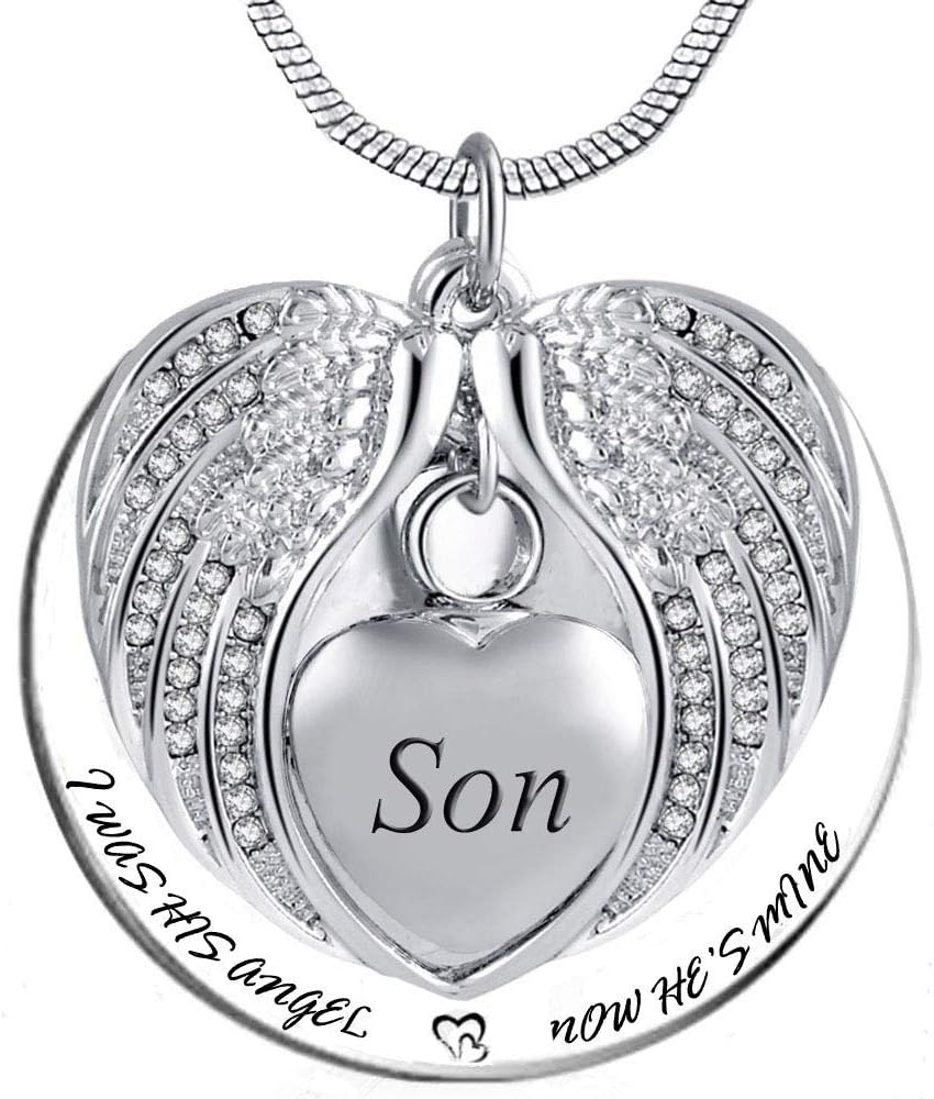 PREKIARAngel Wing Urn Necklace for Ashes, Heart Cremation Memorial Keepsake Pendant Necklace Jewelry with Fill Kit and Gift Box