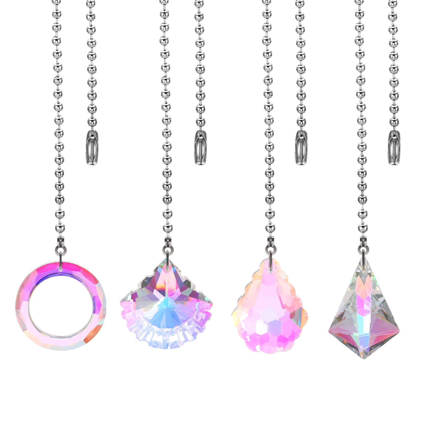 PATIKIL Ceiling Fan Pull Chain, 4 Pack 20" Decorative Diamond Pendant Chain Extender Charm Extension Pull String for Ceiling Fans Light Lamp, Colorful
