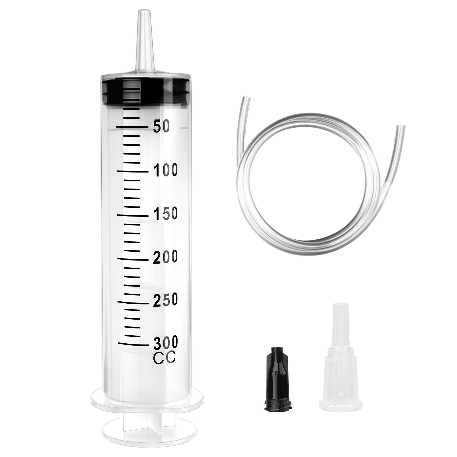HXC 300ml Plastic Reusable Large Syringe with Catheter, Sterile, Polypropylene PP Material, for Laboratory, Industry, Garden, Pet Feeding