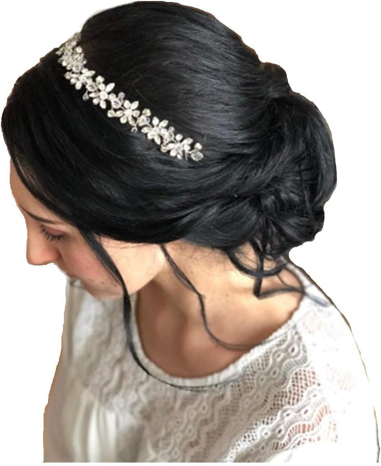 ROSEEDEN Handmade Hair Piece Bridal Ribbon Headband Crystal Vine Headwear Rhinestone Wedding Hair Accessories for Brides