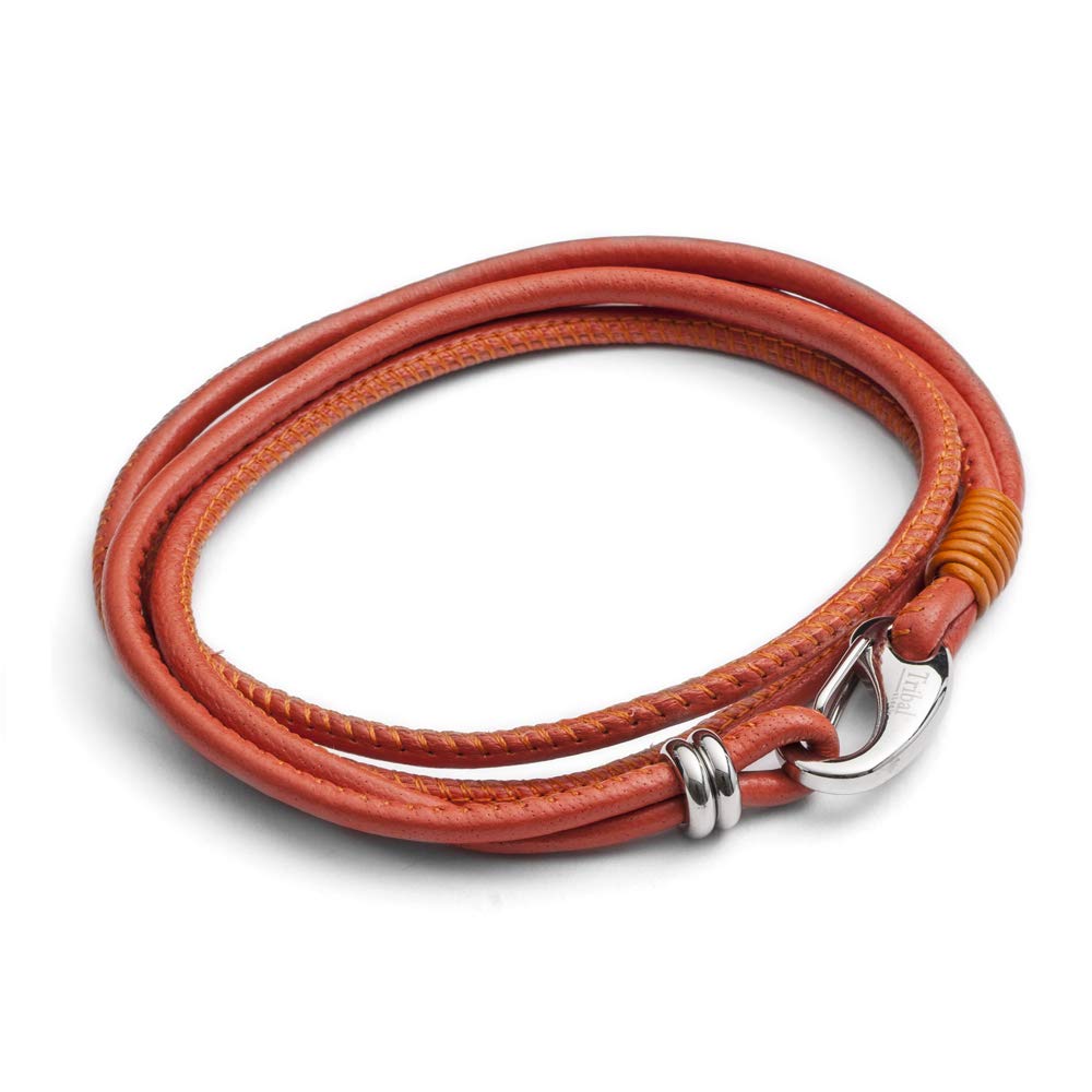 Tribal Steel Women's Orange Super Soft 4-Stranded Bracelet - Ladies 19cm Leather Bracelet with Stainless Steel Shrimp Clasp