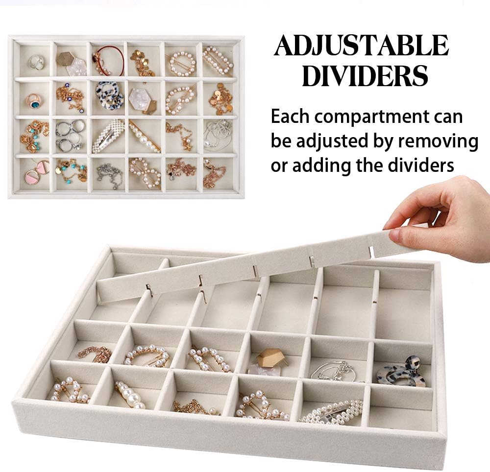 Mebbay Stackable Velvet Jewelry Trays Organizer, Jewelry Storage Display Trays All Velvet for Drawer, Earring Necklace Bracelet Ring Organizer, Set of 3 (Creamy White): Home & Kitchen