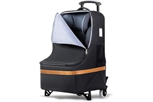Tonyeee Upgraded Car Seat Travel Bag with Wheels, Car Seat Bags for Air Travel, Car Seat Storage Bag with Foldable Trolley, Padded Car Seats Backpack for Airplane, Airport Gate Check, Black
