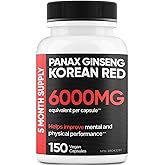COMFY HEALTH Korean Red Panax Ginseng, 6000mg Per Capsule, 150 Capsules - Non GMO Supplement, Gluten-Free, Extra Ginsenosides