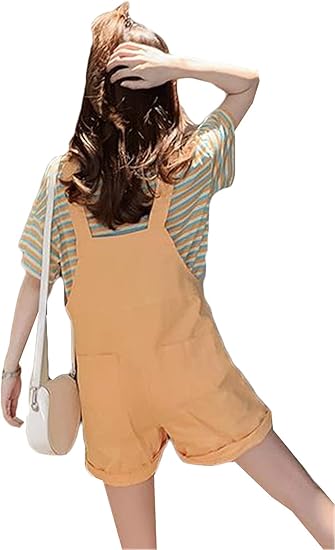 Amazon サユム レディース ジーパン デニム サロペット 夏 ショートパンツ ハイウエスト 着痩せ ファッション 二点セット ファッション ゆったり レジャー ストレート 無地 イエローf オールインワン 通販