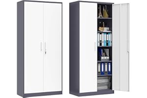 Metal Locking Storage Cabinet with 2 Doors and 5 Adjustable Shelves, 71" Tall Steel Garage Storage Cabinets for Home Office, 