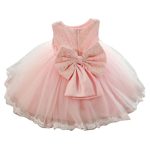 Kinder Baby-Mädchen-Partei-Kleid-Blumenspitze-Hochzeits-Brautjunfer Bowknot-Prinzessin Kleider Rosa / 90cm / 1-2years