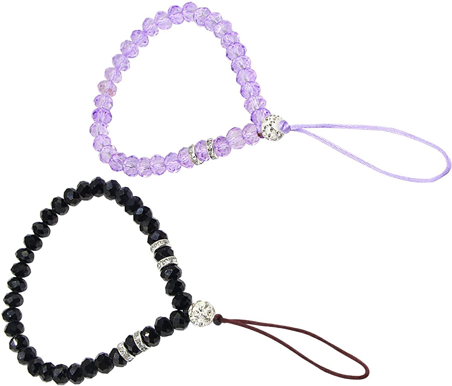 zdyCGTime Cell Phone Lanyard Strap Bling Crystal Beads Hand Wrist Lanyard Strap String for Cell Phone Camera Purse MP3 MP4 iPod PSP Keychain (2 Packs)(17cmBlack&Purple)