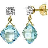 Galaxy Gold GG 14k Solid Gold Blue Topaz and Diamond Dangle Earrings