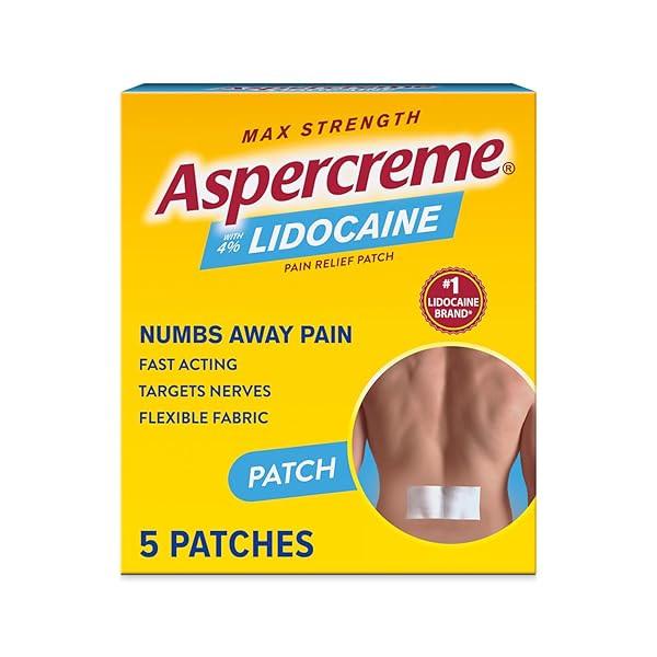 ASPERCREME MAX STRENGTH LIDOCAINE PAIN RELIEF PATCH (5 COUNT) FOR BACK PAIN, ODOR FREE PAIN PATCHES