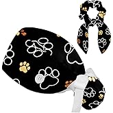 Heart Paw Grey Surgical Cap with Buttons/Bow Hair Scrunchy for Long Hair