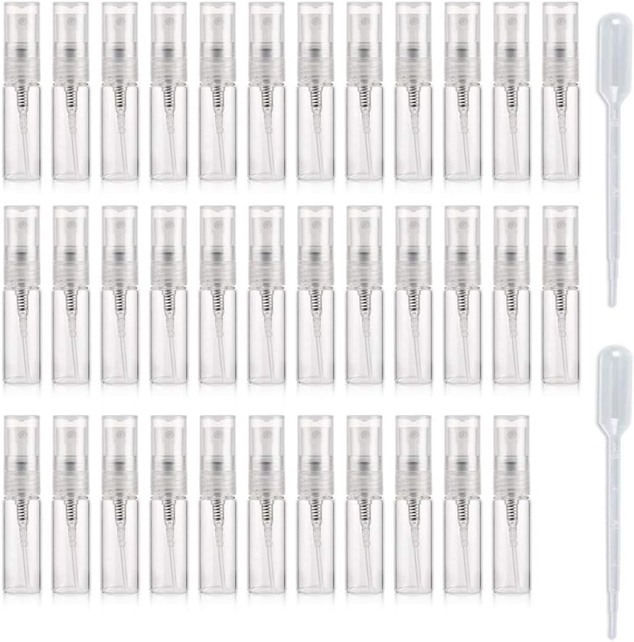 Enslz 35pcs Mini Portable Clear 3ml Glass Bottle Atomizer Refillable Perfume Bottle for Party or Travel Tool