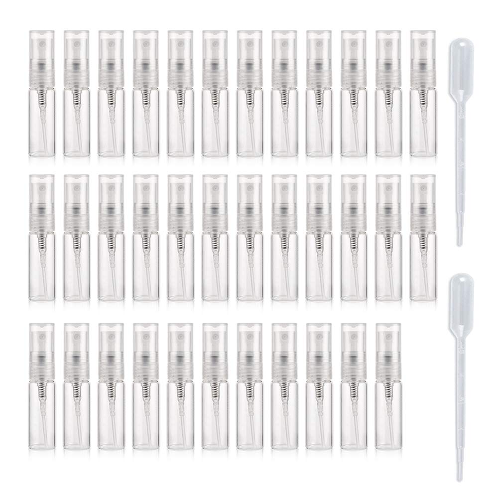 Enslz 35pcs Mini Portable Clear 3ml Glass Bottle Atomizer Refillable Perfume Bottle for Party or Travel Tool