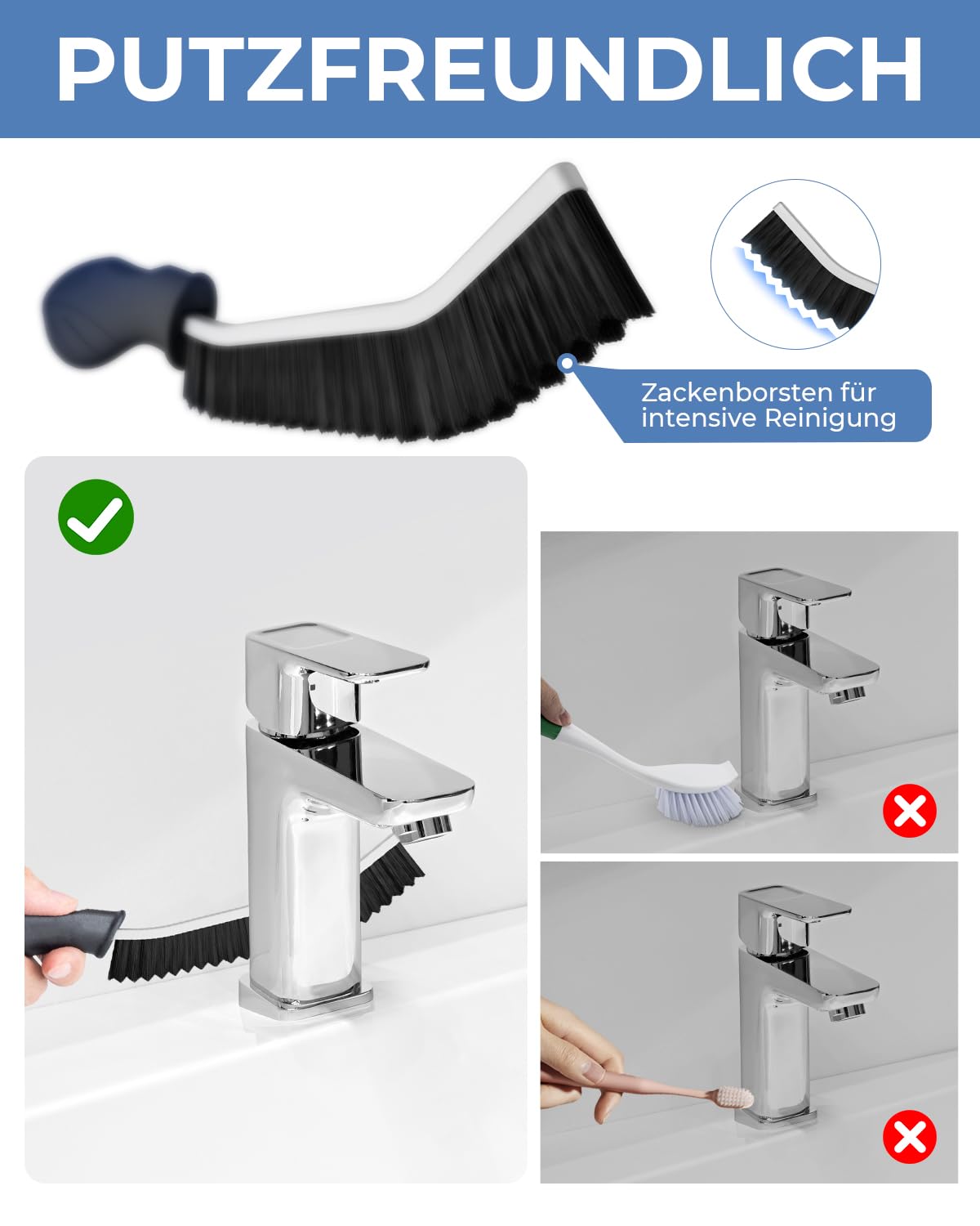 Cleangor Fugenbürste mit Zahnborsten, Hartborsten Ecken Reinigungsbürste, Crevice Cleaning Brush für Bad Fliesen Dusche Küche Toilette | Schmales Design für Ritzen & Fuge (3, SCHWARZ) 4