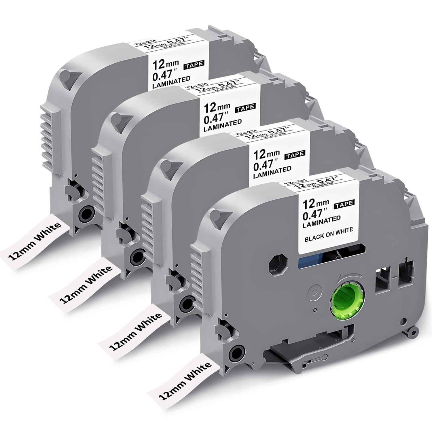 Photo 1 of 4-Pack Replace for Brother P-Touch Label Tape 12mm 0.47 Laminated White TZe TZ TZe-231 TZe231 Label Maker Tape Refills Work for P Touch PT-H110 PT-H111 PT-D210 PT-D220, Black on White