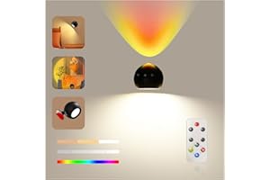 Koopala Sunset UP&Down Light Source LED Wall Sconce, Wall Mounted Lamps with Battery Operated, RGB&Ambient Mode, 3 Color Temp, 4 Brightness, 360° Rotate Touch&Remote Control, Wall Lights for Reading