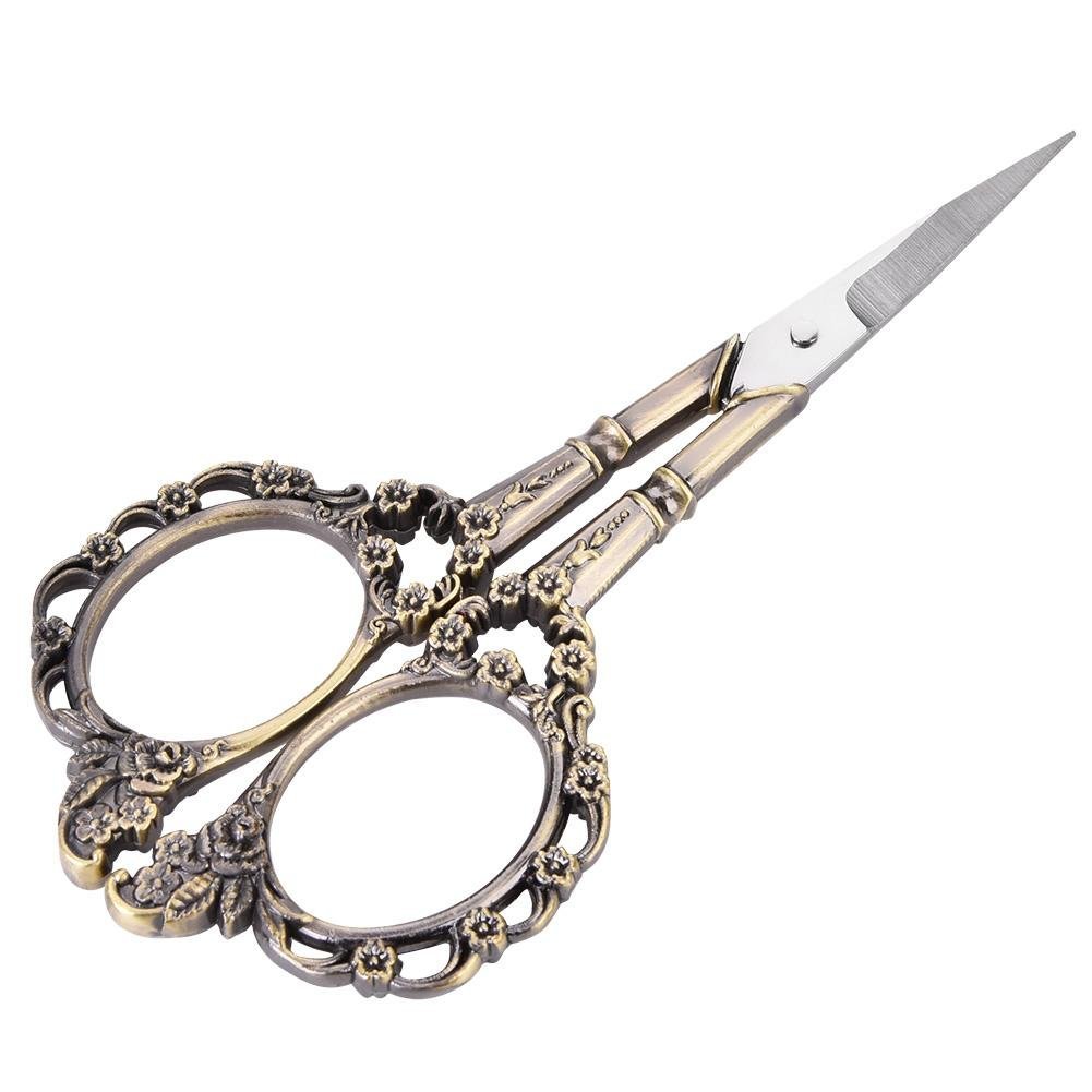 Hilitand 1 Pcs Embroidery Scissors, Sewing Vintage Scissors, European Style Plum Blossom Scissors, Flower Stainless Steel Tailor Scissors (Bronze)