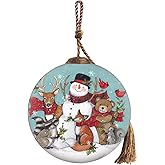 Inner Beauty 2111011 Snowman and Animals Hand Painted Glass Ornament, 3-inch Diameter