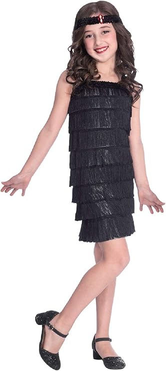 Girls Black Flapper Dress Sequin Headband 1920s Great Gatsby 20s TV Book Film Fancy Dress 