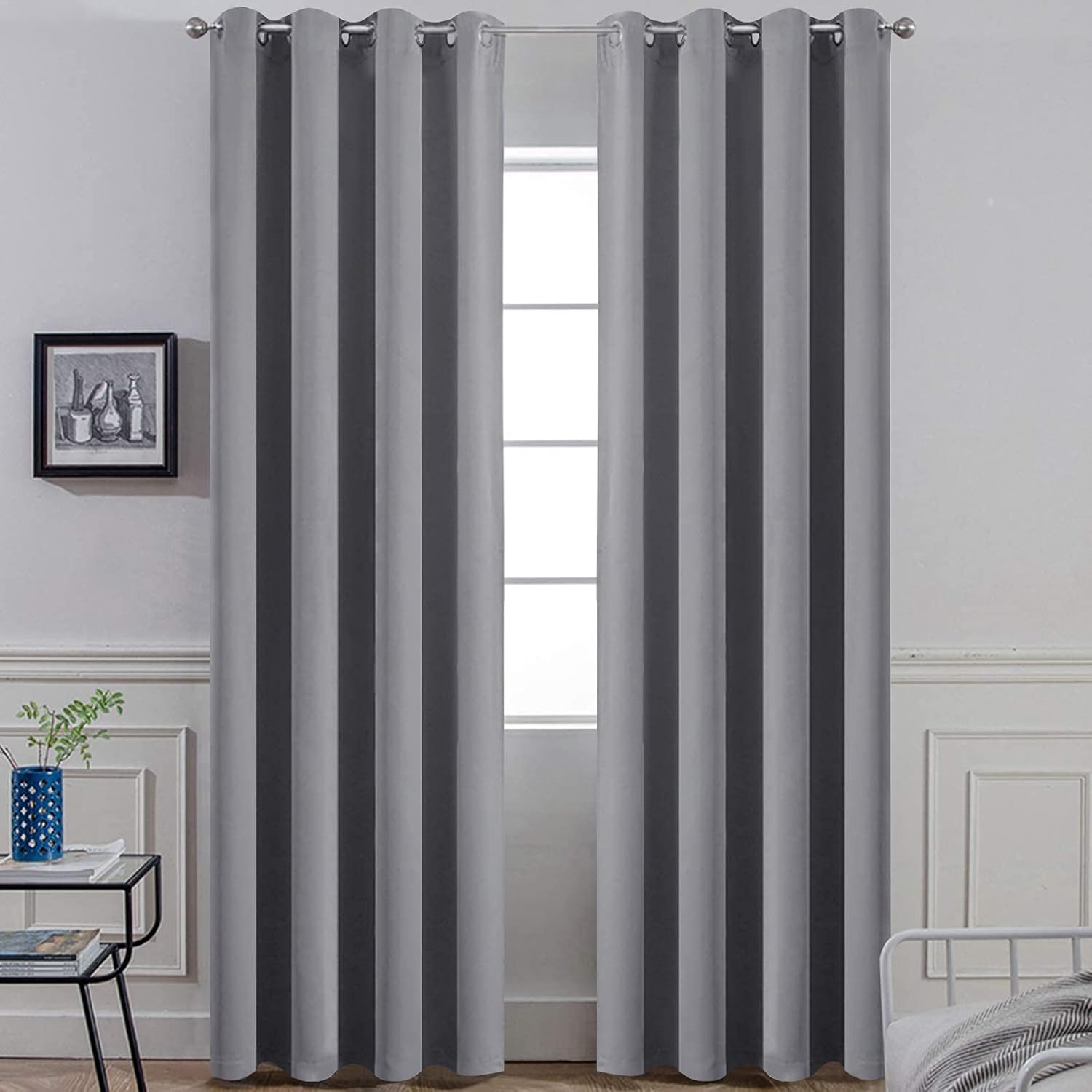 Window Treatments - Yakamok Room Darkening Gray Blackout Curtains 84 Inch Long Light Blocking Thermal Insulated Window Treatment Grommet Drapes for Bedroom Living Room, 52W x 84L, Grey Curtains, 2 Panels