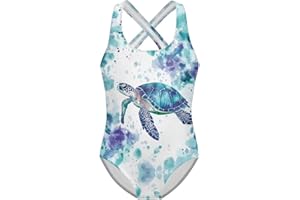 WELLFLYHOM Girls Bathing Suits One Piece 5-14 Kids Full Coverage Swimsuits Cross Back Summer Swimwear for Beach Holiday