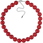 Sacina Red Beaded Choker Necklace, Chunky Beaded Necklace, Goth Emo Y2k Aesthetic Jewelry, Christmas Jewelry Gift for Women