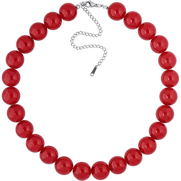 Amazon.com: EVER FAITH Red Beads Strand Necklaces for Women  display picture 1
