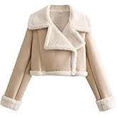 Ru Sweet Women's Winter Faux Leather Jacket Fleece Lined Trench Coat Cropped Shearling Coat