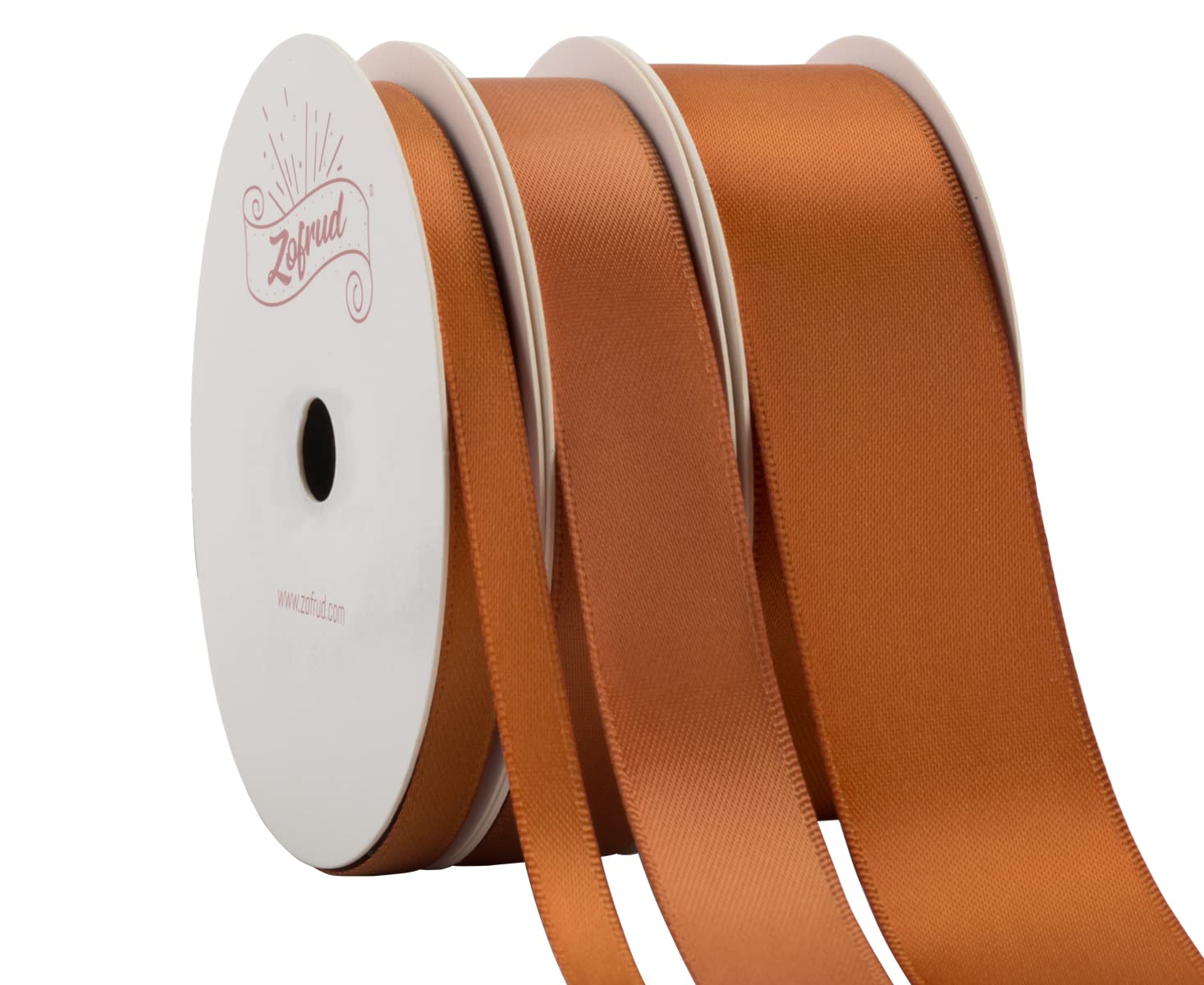 Zofrud 3 Rolls of Coper Double Faced Satin Ribbon - 27 Meters Total (6mm, 16mm, and 25mm x 9M) - Ideal for Crafts, Gift Wrapping, and Weddings