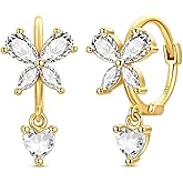 Hapour Gold Plated 925 Sterling Silver Trendy Dangle Hoop Earrings for Women Cubic Zirconia Butterfly Lightweight Dainty Earrings