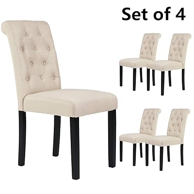 YEEFY Fabric Habit Solid Wood Tufted Parsons Dining Chair In Beige