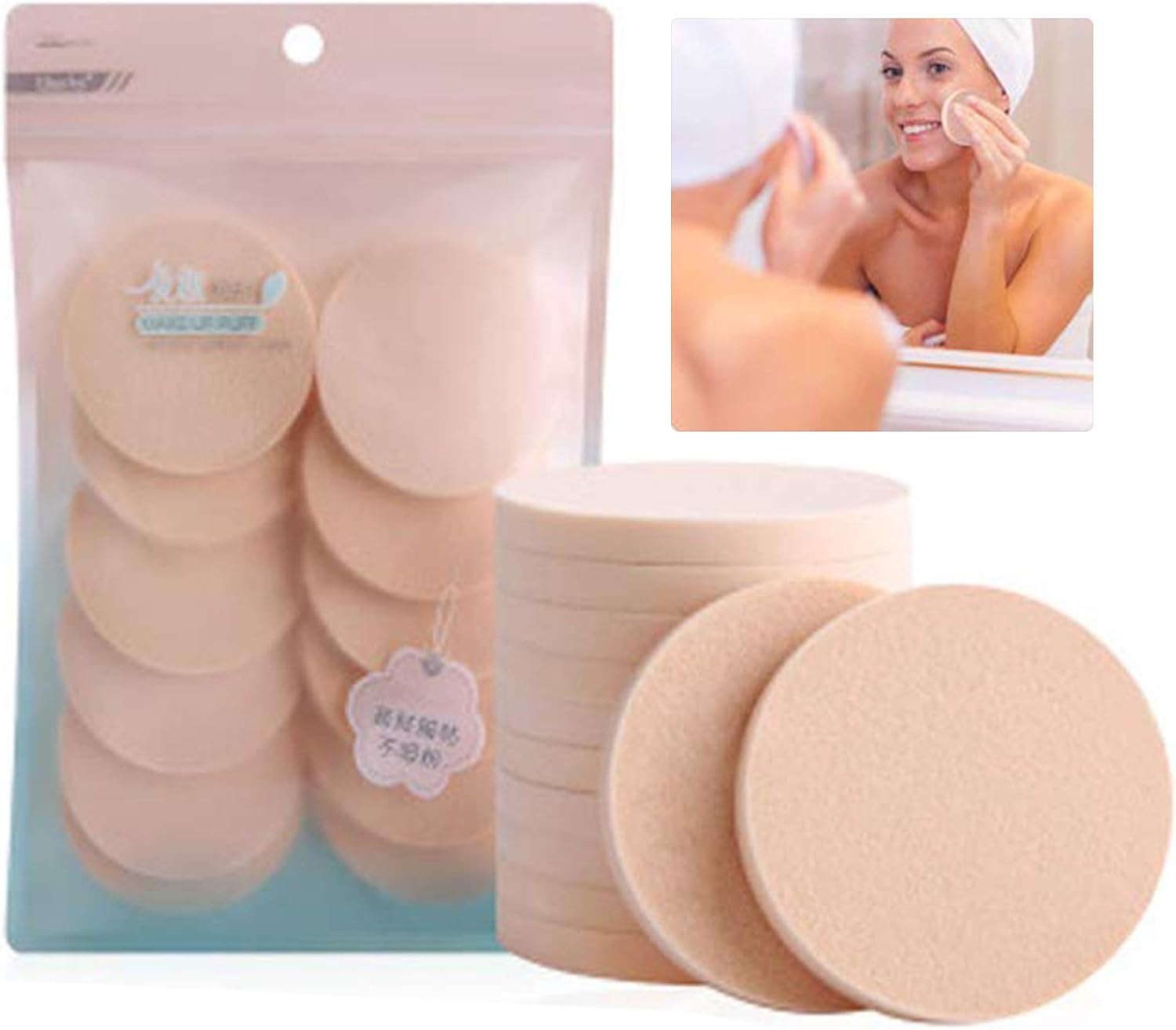 24pcs Make-up Sponges Round Shape Powder Puff, Portable Cosmetic Puff Makeup Foundation Sponge Latex Sponges for Liquid Foundation, Creams, and Powders, Dry and Wet Dual-Use Round, Unisex