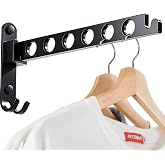 JOOM Wall Mounted Clothes Drying Rack, Black, 1 Pack | Folding Clothes Hanger for Laundry Room, Retractable wall hanger folds flat, saves space in closets, bathrooms, Small Spaces
