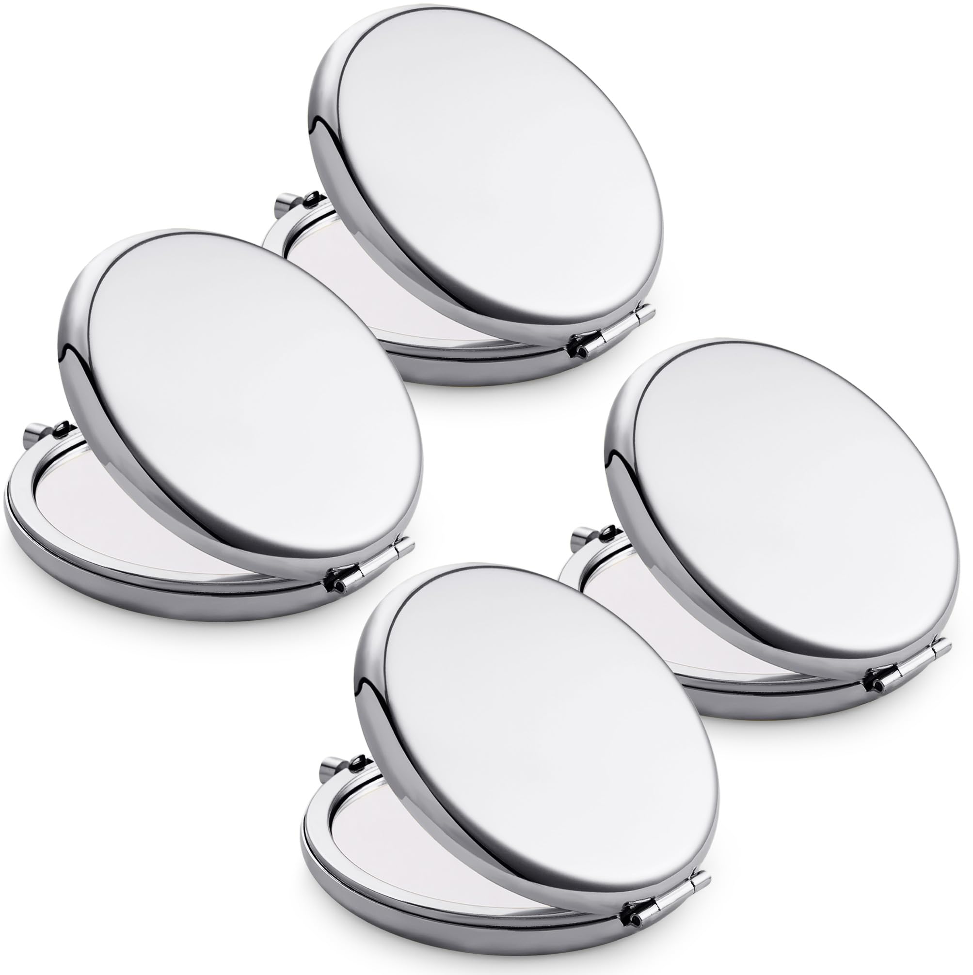 Photo 1 of Compact Mirror for Purse, Metal Round Shell, Double-Sided 1X/2X Magnifying, Portable Travel Makeup Mirror, Mini Pocket Mirror, Sliver?4 Packs
