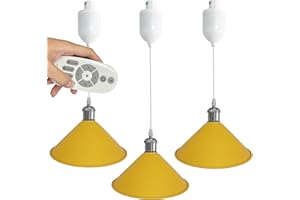 SKIVTGLAMP Adjustable Height H Type Track Lighting Pendants 4 Ft Macaron Style Yellow Iron Instant on Remote Control Track Mount Pendant Light Auto Retractable Decorate for Bar Customizable