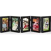 Suzile 5 Folding Hinged Picture Frame 3.5 x 5 Inches Foldable Photo Frame for Family, Collage, Picture, photo, Rustic Desk, Birthday Anniversary, Black