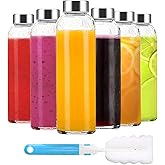 Luxfuel Clear Glass Bottles with Lids 18 oz, Reusable Glass Water Bottles with Stainless Steel Cap for Refrigerator, Juicing, 100% Leak Proof, BPA Free, Juice Bottle Drinking Jar Containers Set of 6