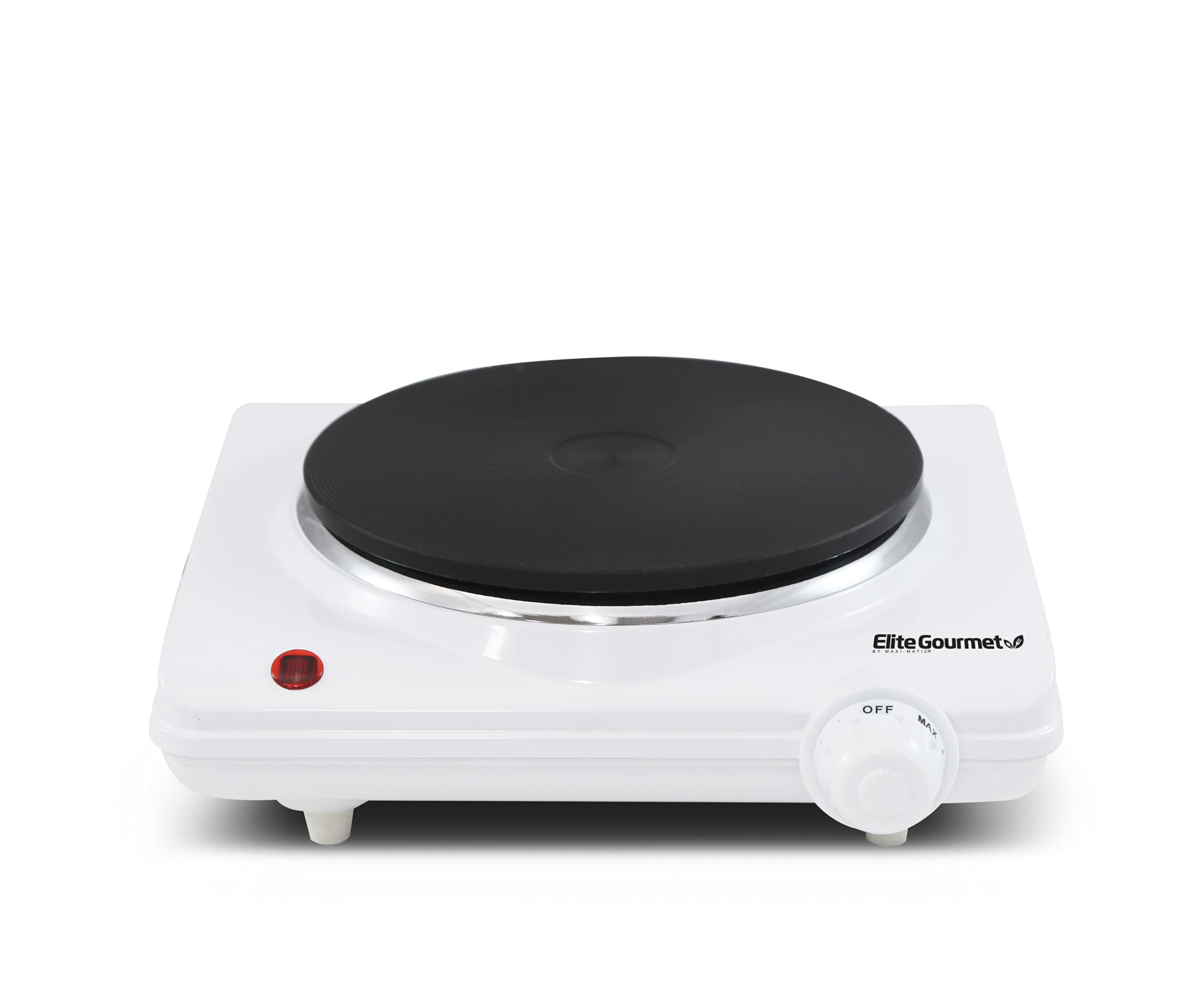 Elite Gourmet ESB-301F Countertop Single Cast Iron Burner, 1000 Watts Electric Hot Plate, Temperature Controls, Power Indicator Lights, Easy to Clean, White