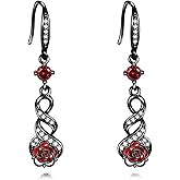 HOPEEZZ Gothic Rose Earrings 925 Sterling Silver Black Rose Flower Dangle Earrings Flower Jewelry for Women