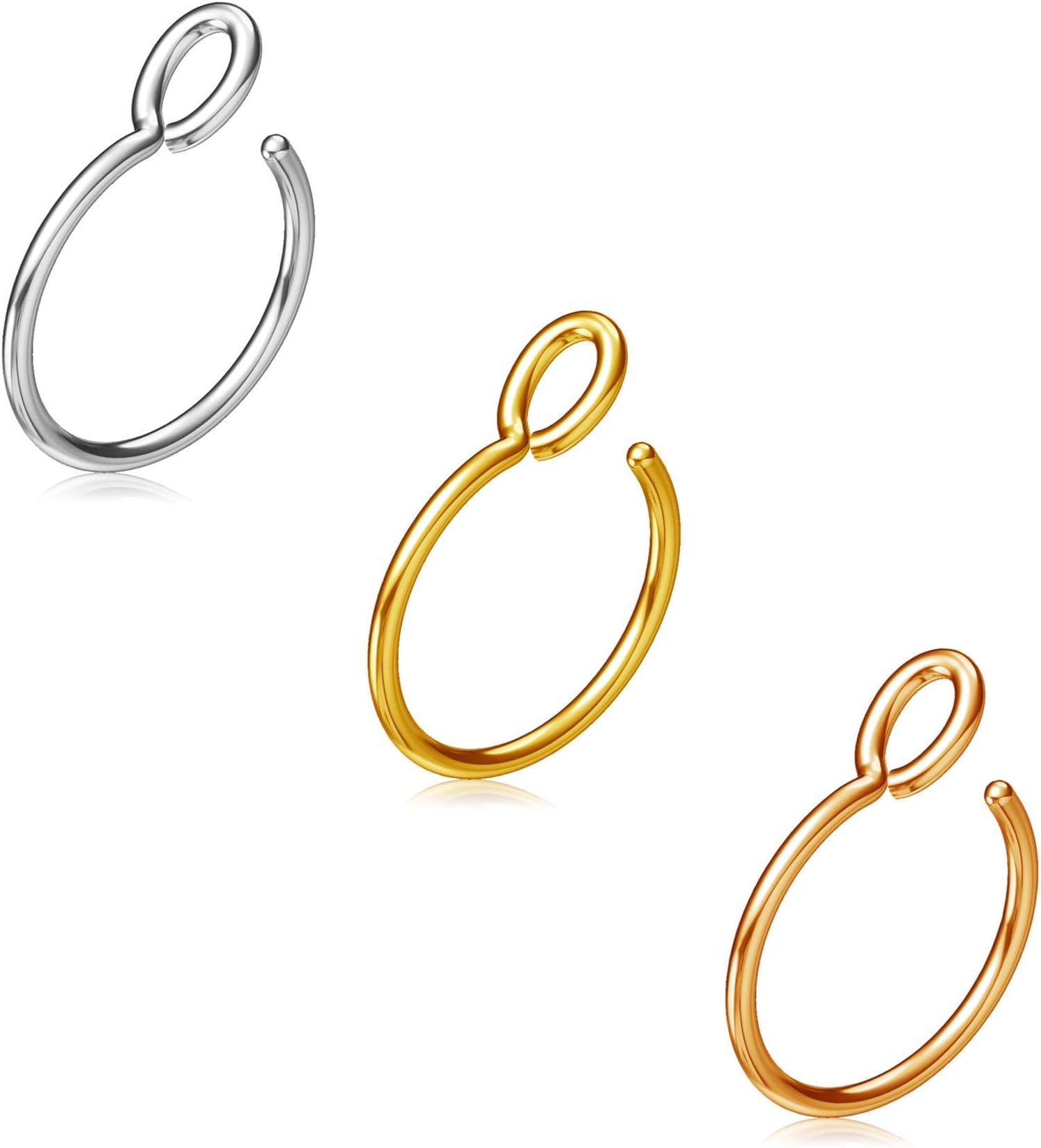 Fake Nose Ring Hoop Nose Rings Set Nose Piercing Lip Nose Rings Jewelry for Women Men Girl Gold,Rose Gold,Silver