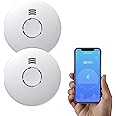 Ecoey WiFi Smoke Detector, WiFi Smoke Alarm with Photoelectric Technology and LED, Smoke Alarm with Test&Silence Function and Low Battery Warning for Home (Not 5G), TUYA APP, FJ158D-H04, 2 Packs