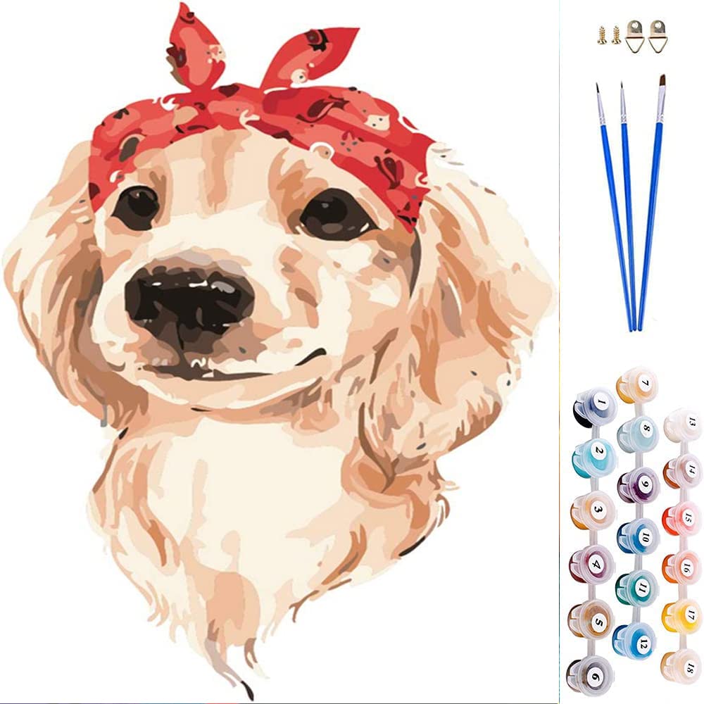 ABEUTY DIY Paint by Numbers for Adults Children, Cute Pet Dog Animal 16x20 inches Number Painting Art Therapy (Dog, Wooden Framed)