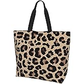 BIFMVOG Leopard Print Women's 20"X16"X5.9" Reusable Tote Bag with Zipper Pocket, Water Resistant, Durable Strap, Perfect for Shopping, Travel, Work, Fitness, Beach