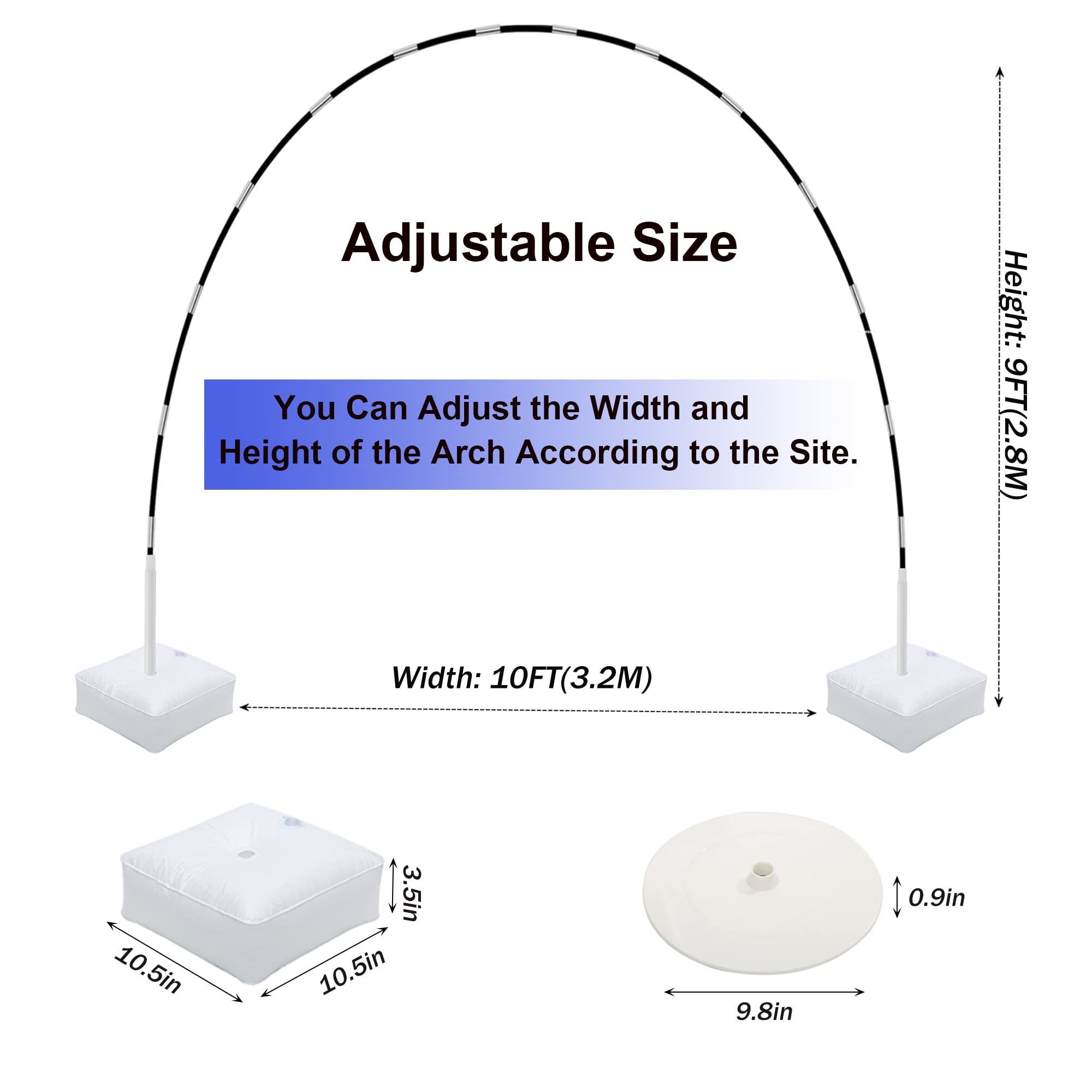 Balloon Arch, Innovation Large Sturdy Balloon Arch Kit,10Ft Wide & 9FT Tall Adjustable Balloon Stand with Water Fillable Bases, Manual Pump - for Wedding, Birthday, Baby Shower, Graduation