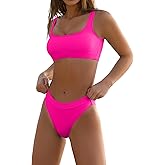 KerryKreey Two Piece Swimsuit for Women Push Up Bikini Top Tummy Control Bathing Suit High Cut Mid Rise Sporty Swimwear Teens